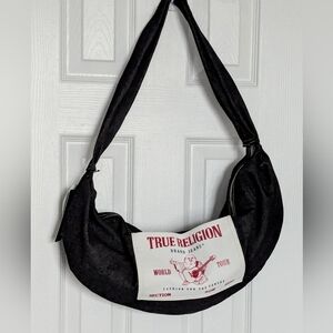 NWT True Religion Extra-Large Black Denim Hobo Crossbody/Shoulder Bag/Purse